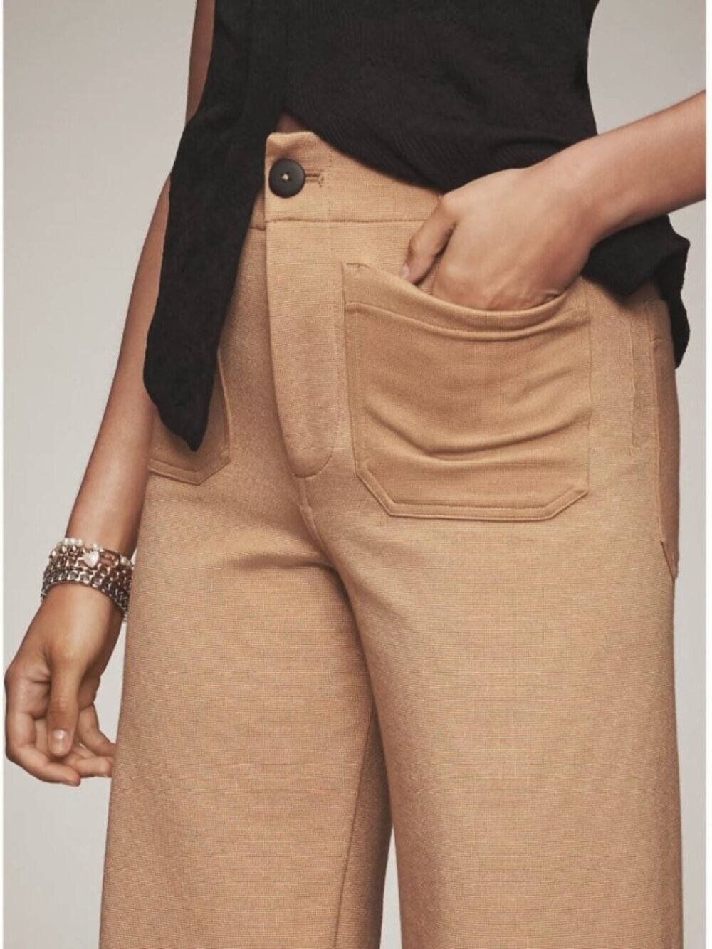 Anthropologie Maeve The Colette Knit Crop Wide-Leg Pants Size 23 NWT True Camel - Picture 3 of 4